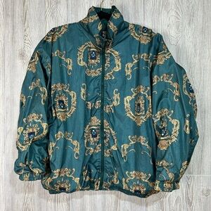 Vintage 80’s 90’s Slade Green and Gold Crest Print Nylon Windbreaker Size XL